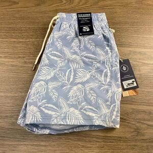 Fair Harbor The Bungalow Swim Shorts Sky Blue Leaves Men Small 5" Inseam NWT